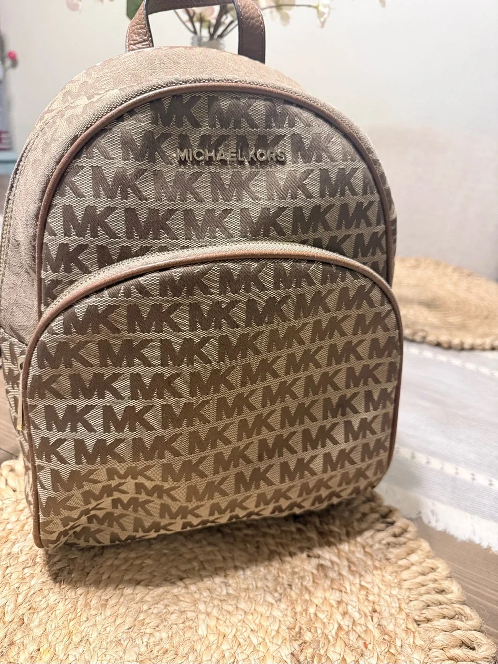 Michael Kors Brown Logo Monogram Mini Backpack